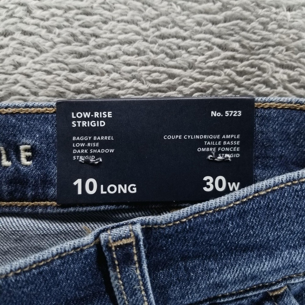 American Eagle Jeans Womens 10 Long Blue Baggy Barrel Low Rise Strigid - Picture 5 of 12
